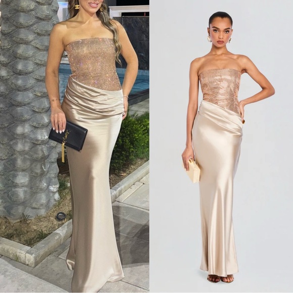 Retrofete Dresses & Skirts - NWT $998 Retrofete Alexandra Crystal Sequin Corset Ruched Satin Maxi Dress XL